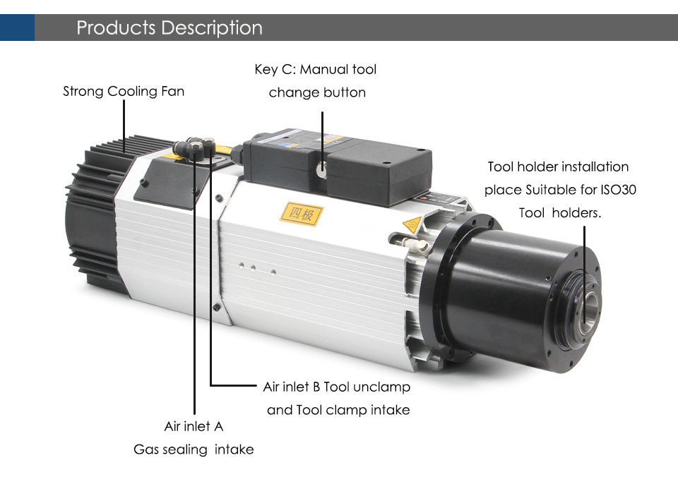 G-Penny Automatic Tool Change Spindle 9.0kw ATC Spindle ISO30 220v / 380v Air Cooled Spindle Motor GDZ Wood / Aluminum Working