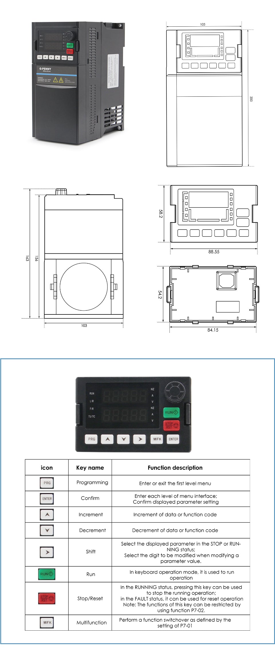 G-Penny 3.7 Frequency Drive Double display Five digit digital display 3 Phase 0-3200hz Inverter