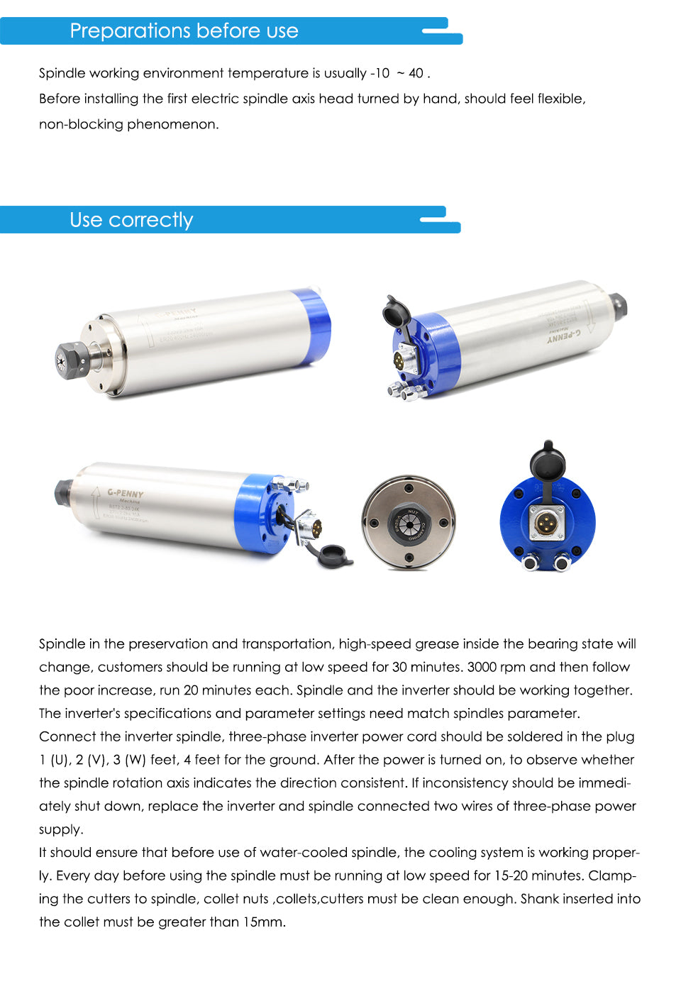 G-PENNY 2.2KW ER20 D80 110v/220v/380v 80*230mm Water cooled spindle motor 4pcs Steel ball bearings