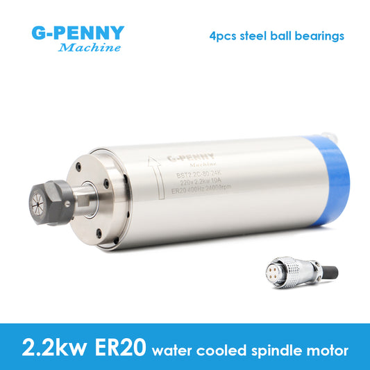 G-PENNY 2.2KW ER20 D80 110v/220v/380v 80*230mm Water cooled spindle motor 4pcs Steel ball bearings