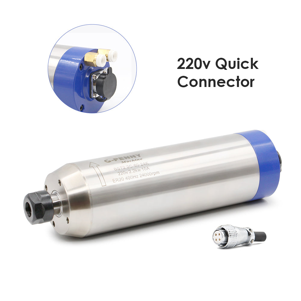 2.2KW ER20 D80 Water cooled spindle motor 80*230mm 220v/380v 400Hz 4pcs ceramic bearings