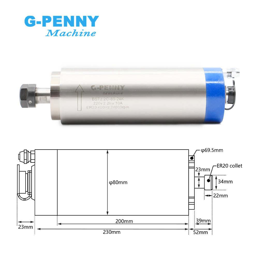 G-Penny 2.2KW ER20 D80 110V/220V Water cooled spindle motor kit & Inverter & brcaket & water pump
