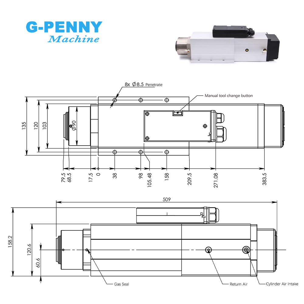 G-Penny Machine 4.5KW ISO30 ATC Spindle motor Air cooled cnc milling machine