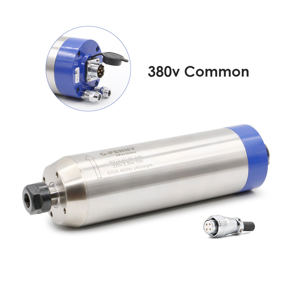 2.2KW ER20 D80 Water cooled spindle motor 80*230mm 220v/380v 400Hz 4pcs ceramic bearings