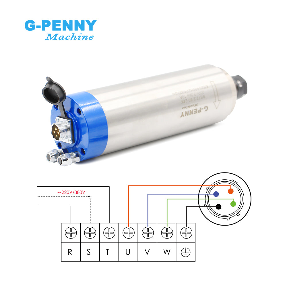 G-PENNY 2.2KW ER20 D80 110v/220v/380v 80*230mm Water cooled spindle motor 4pcs Steel ball bearings