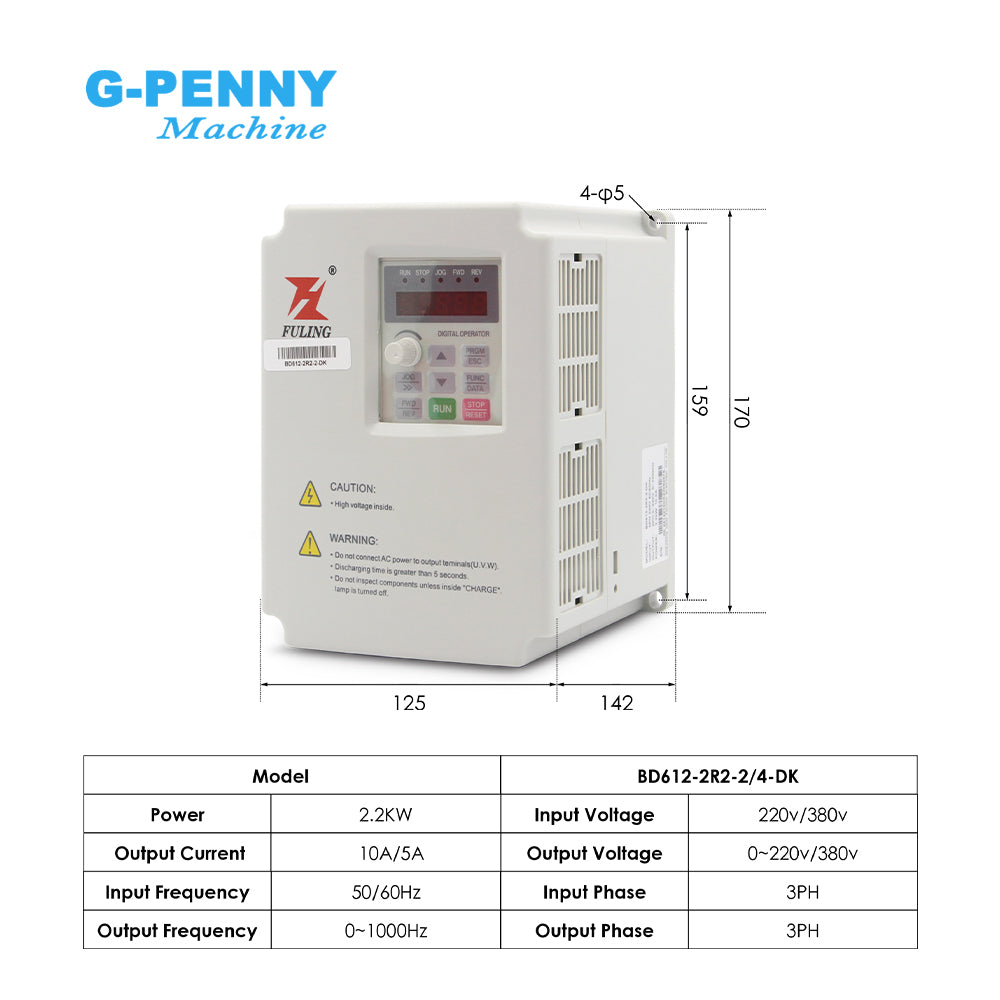G-Penny ISO20 2.2kw 220V/380V Water Cooled ATC Spindle Motor 800HZ 24000rpm 4 Pole Auto Change Spindle Motor 2.2KW BD612 Inverter