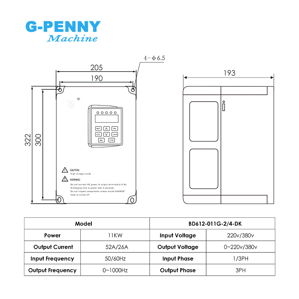G-Penny 9.0KW ISO30 ATC Spindle motor 220v/380v 800hz-24000rpm 11KW BD612 Inverter spindle motor kit