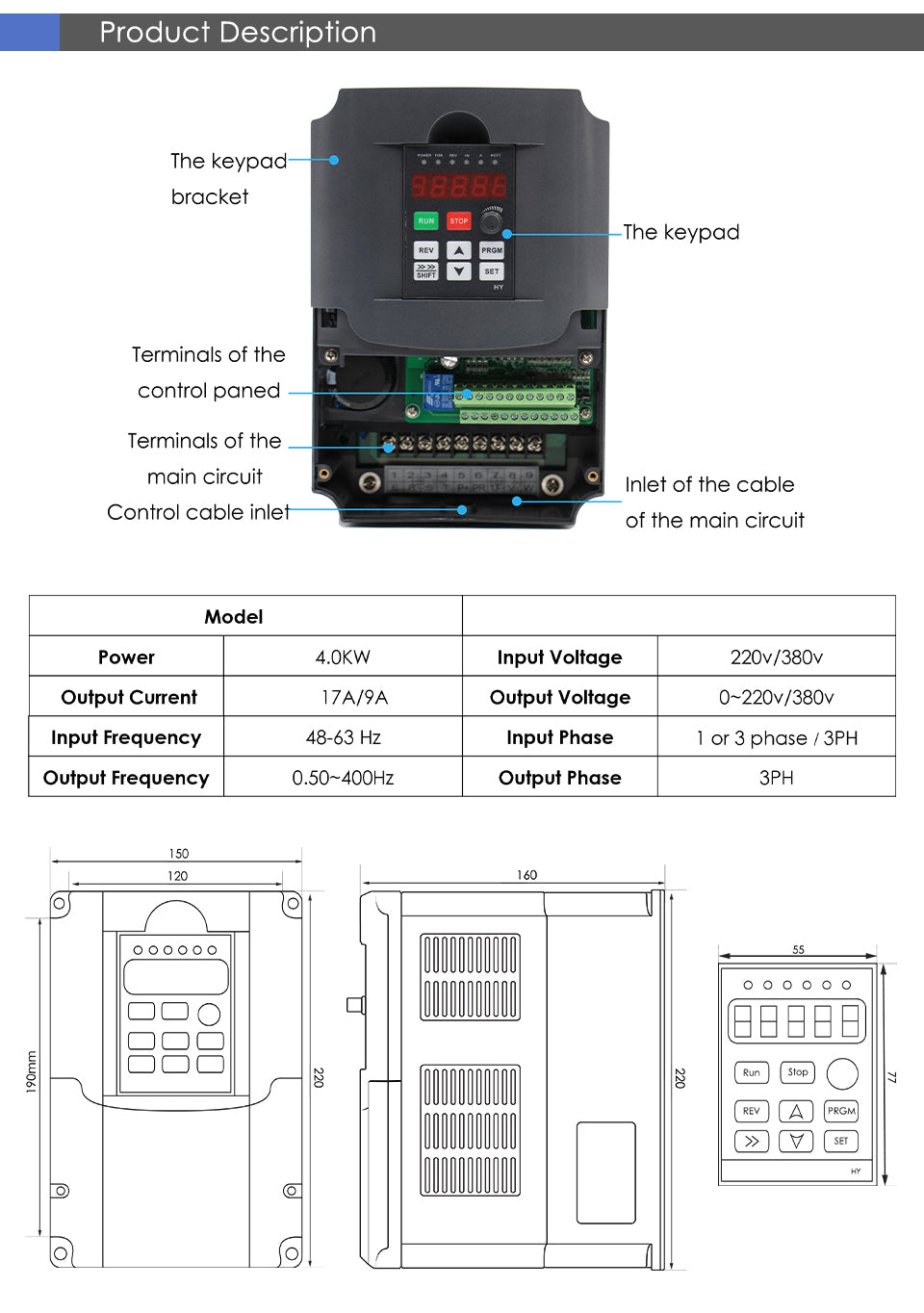 G-Penny 3.7KW ER20 D100 220V/380V Water-Cooled Spindle Motor Bullet-Type With HuanYang 4KW Inverter, Water Pump, Bracket Kit