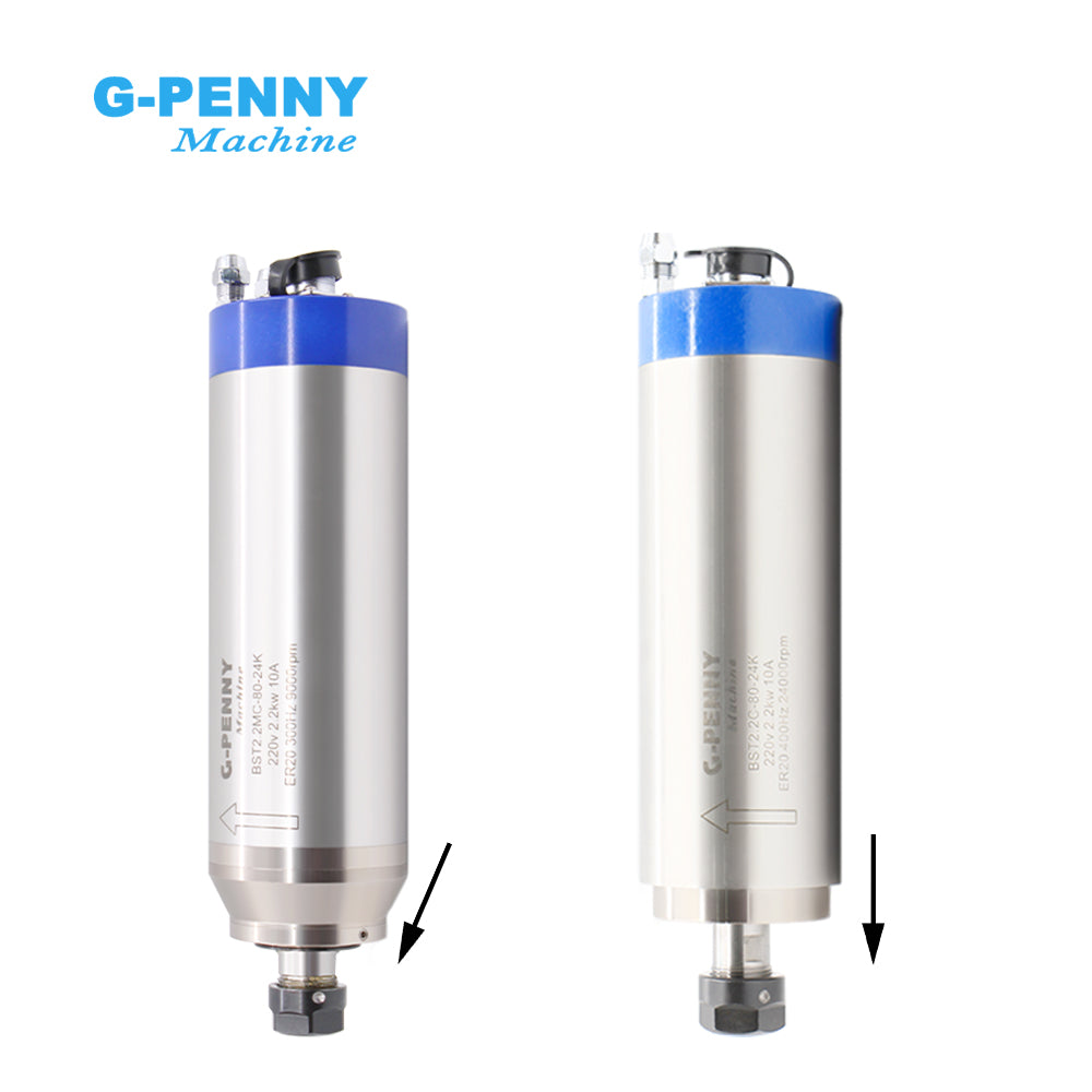 G-Penny Machine 2.2KW ER20 D80 Bullet type 110v/220v/380v water cooled spindle motor kit, H100 2.2KW Inverter, 80mm brakcet, 80W Water pump. For milling machine