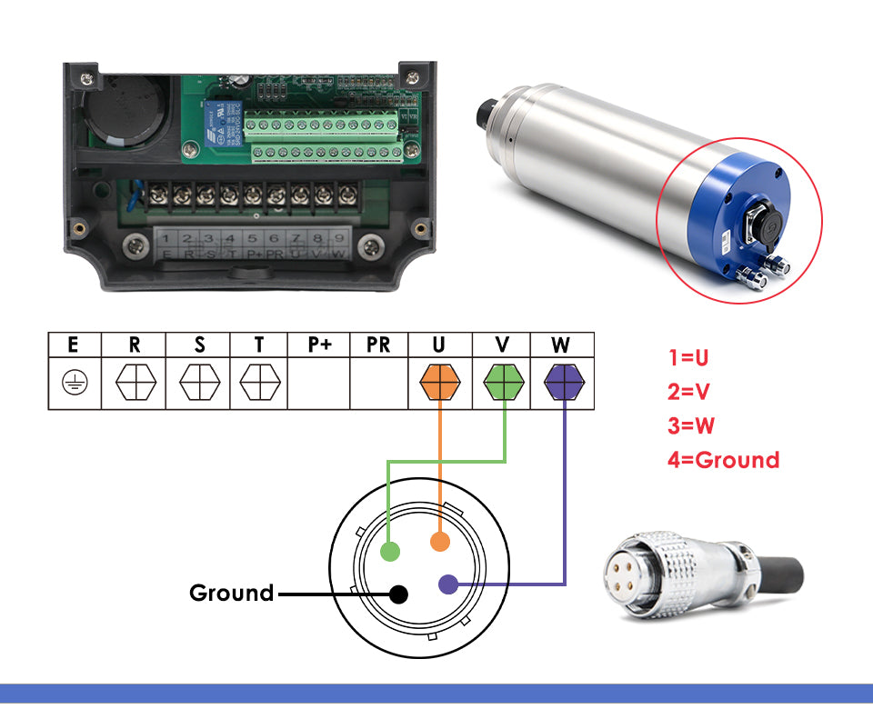 G-Penny 3.7KW ER20 D100 220V/380V Water-Cooled Spindle Motor Bullet-Type With HuanYang 4KW Inverter, Water Pump, Bracket Kit