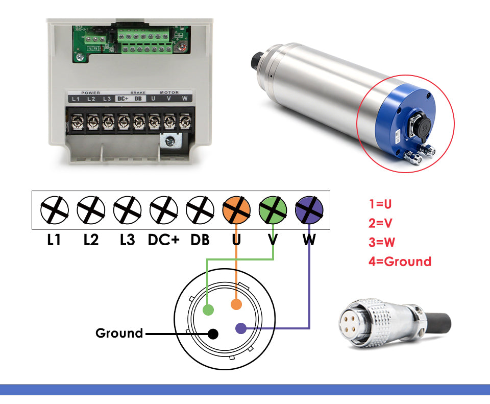 G-Penny 3.7KW ER20 D100 220V/380V Water-Cooled Spindle Motor Bullet-Type with H100 4KW Inverter, Water Pump, Bracket Kit