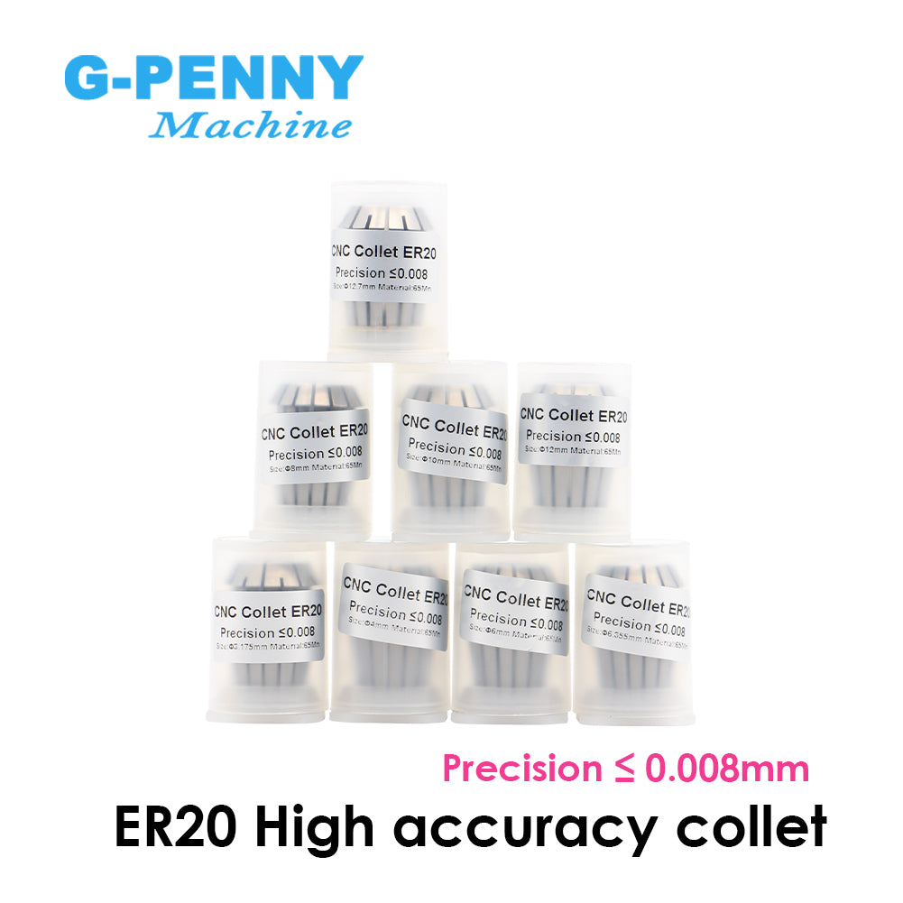 G-Penny Machine ER20 High accuracy collet Precision≤0.008mm 4, 6, 8, 10, 12, 1/2, 1/4, 1/8mm Collet Kit