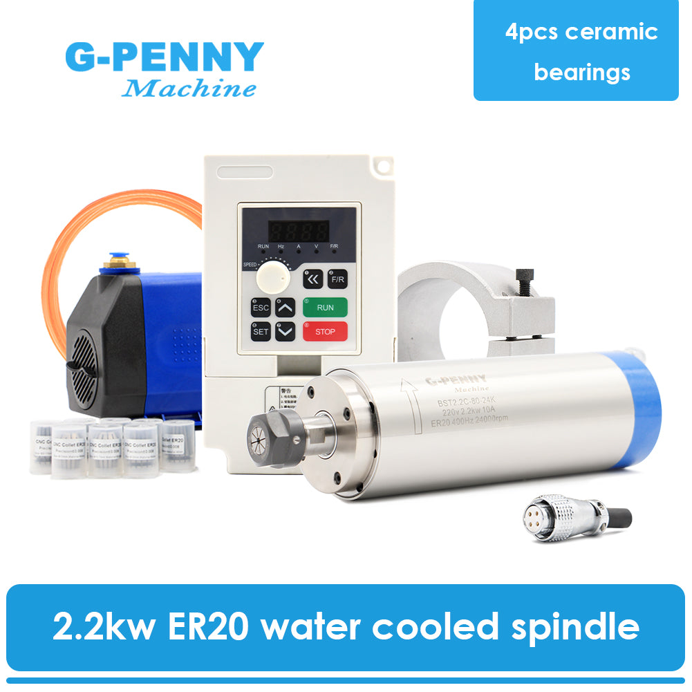 G-Penny 2.2KW ER20 D80 110V/220V Water cooled spindle motor kit & Inverter & brcaket & water pump