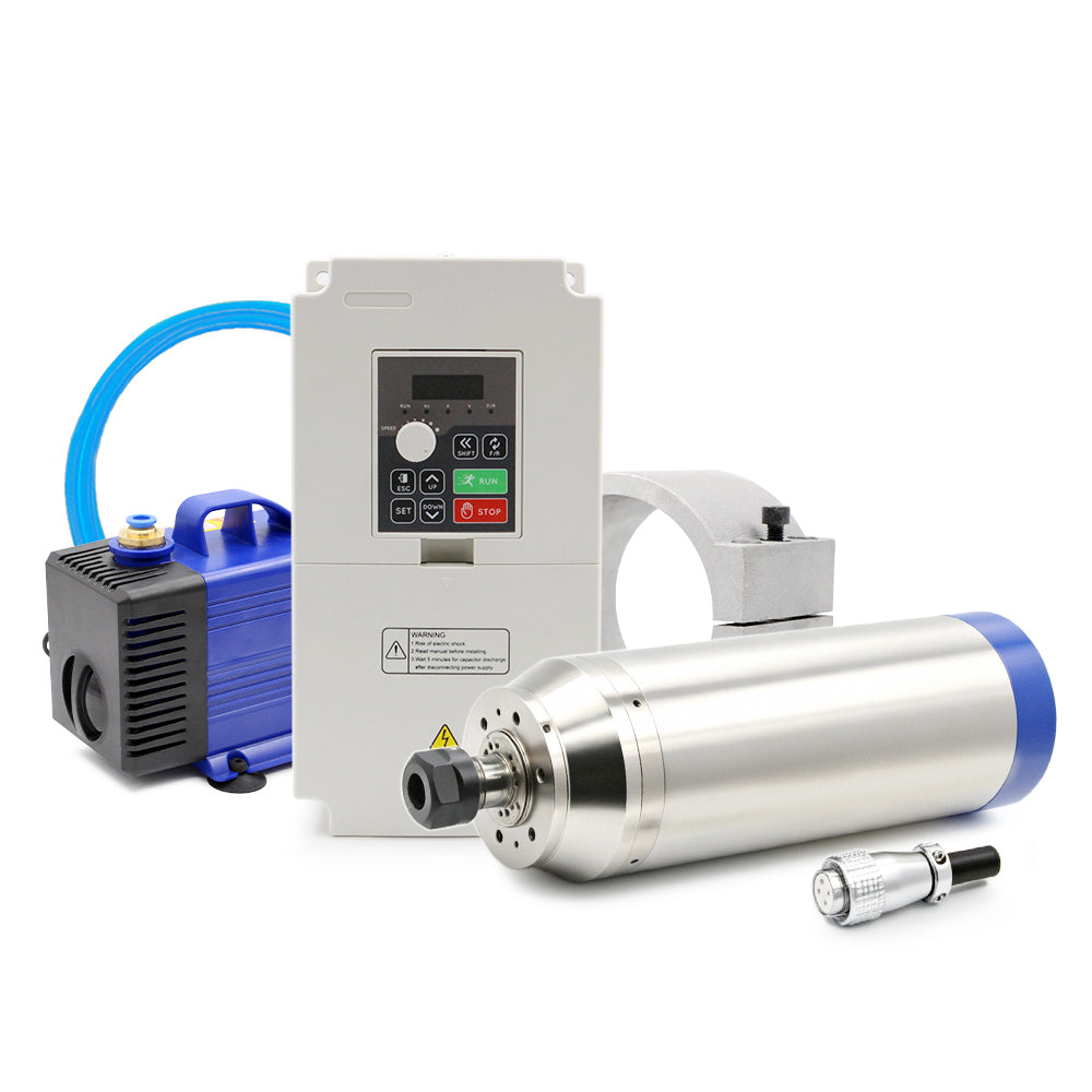 G-Penny 3.7KW ER20 D100 220V/380V Water-Cooled Spindle Motor Bullet-Type with H100 4KW Inverter, Water Pump, Bracket Kit