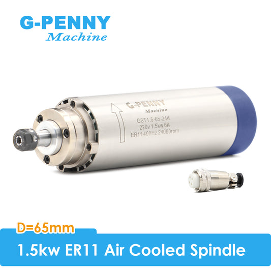 G-PENNY Machine 1.5kw ER11 D65 Air cooled spindle 4pcs bearings 400Hz-24000rpm wood working spindle motor