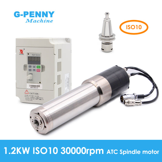 G-Penny 1.2kw ISO10 Water Cooled ATC Spindle Motor 30000rpm 1000Hz 4Pole with BD612 1.5KW Inverter kit