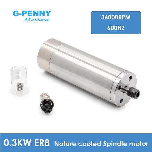 G-Penny 300W ER8 D48 Nature Cooled Spindle Motor 600HZ 36000RPM 52V Use for Desktop Engraving Machine, Ivory Carving Equipment