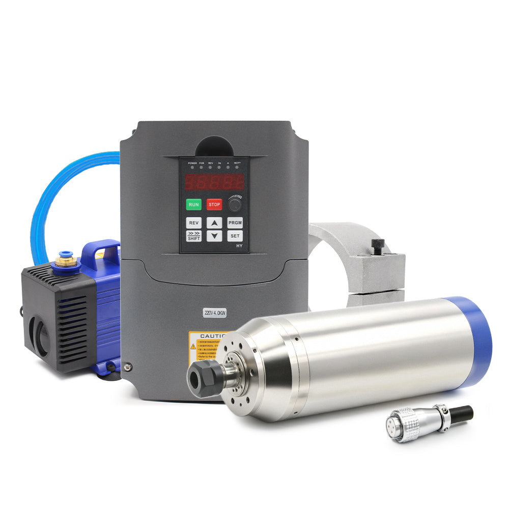 G-Penny 3.7KW ER20 D100 220V/380V Water-Cooled Spindle Motor Bullet-Type With HuanYang 4KW Inverter, Water Pump, Bracket Kit