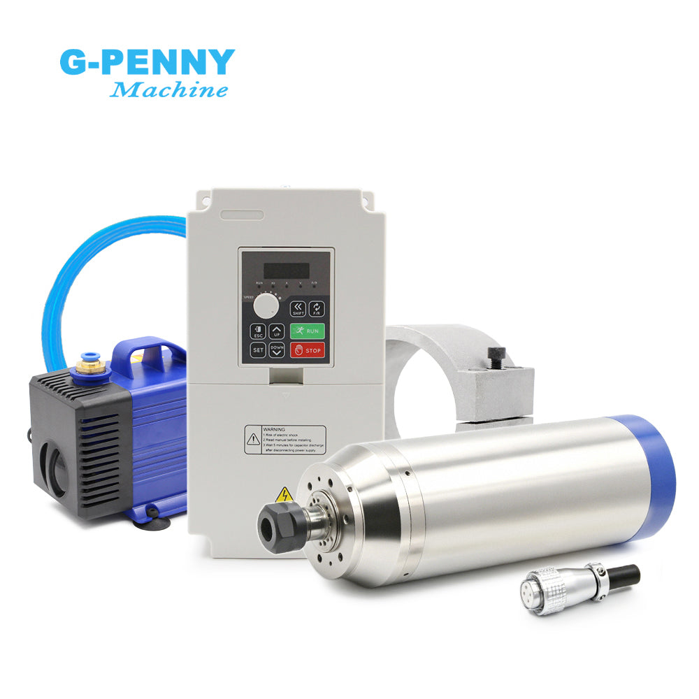 G-Penny 3.7KW ER20 D100 220V/380V Water-Cooled Spindle Motor Bullet-Type with H100 4KW Inverter, Water Pump, Bracket Kit