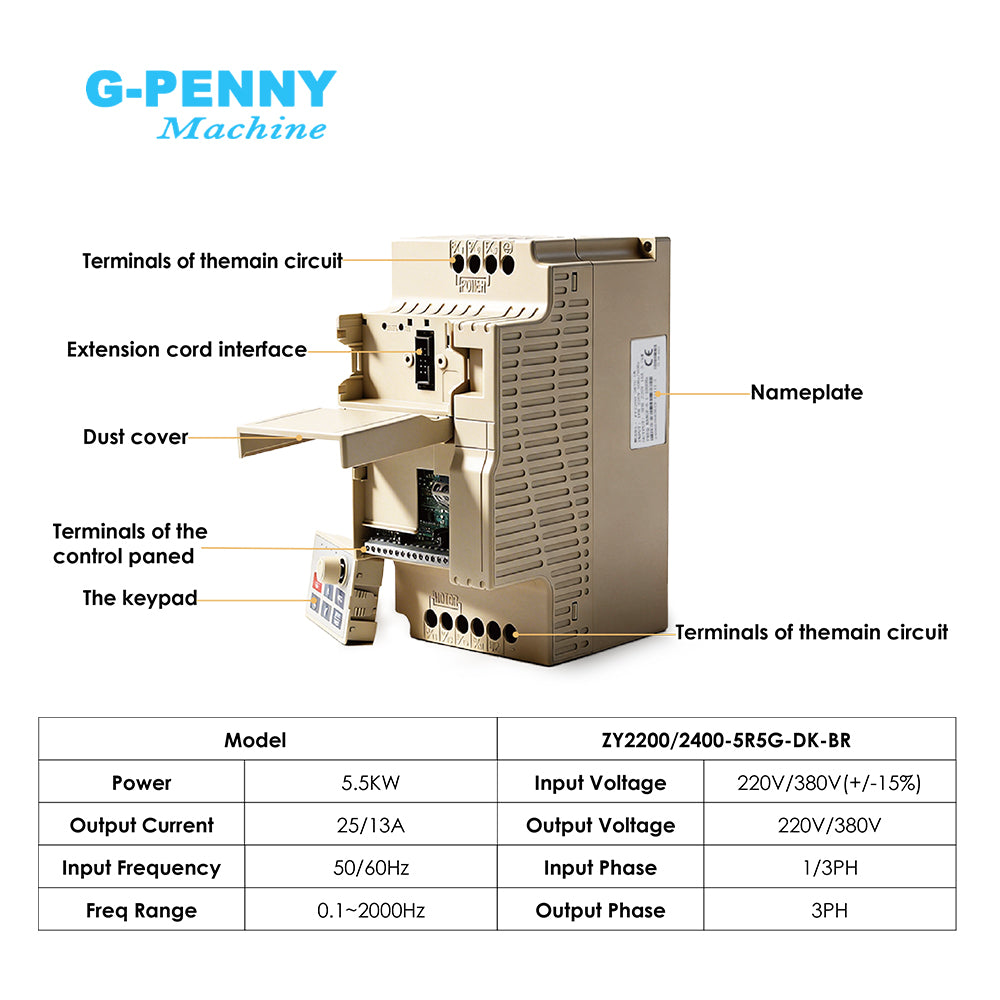 G-Penny 5.5KW 220V/380V Inverter 2000hz Variable Frequency Drive for CNC Machine Spindle Motor