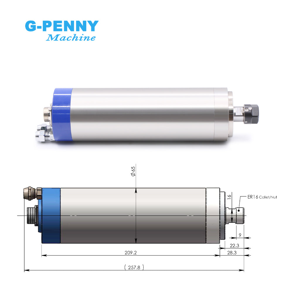 G-Penny 1.5kw ER16 Water Cooled Spindle Motor Kit D=65 4pcs Bearings 0.01mm Accuracny & 1.5kw HY VFD & 75W Pump & 65mm Bracket