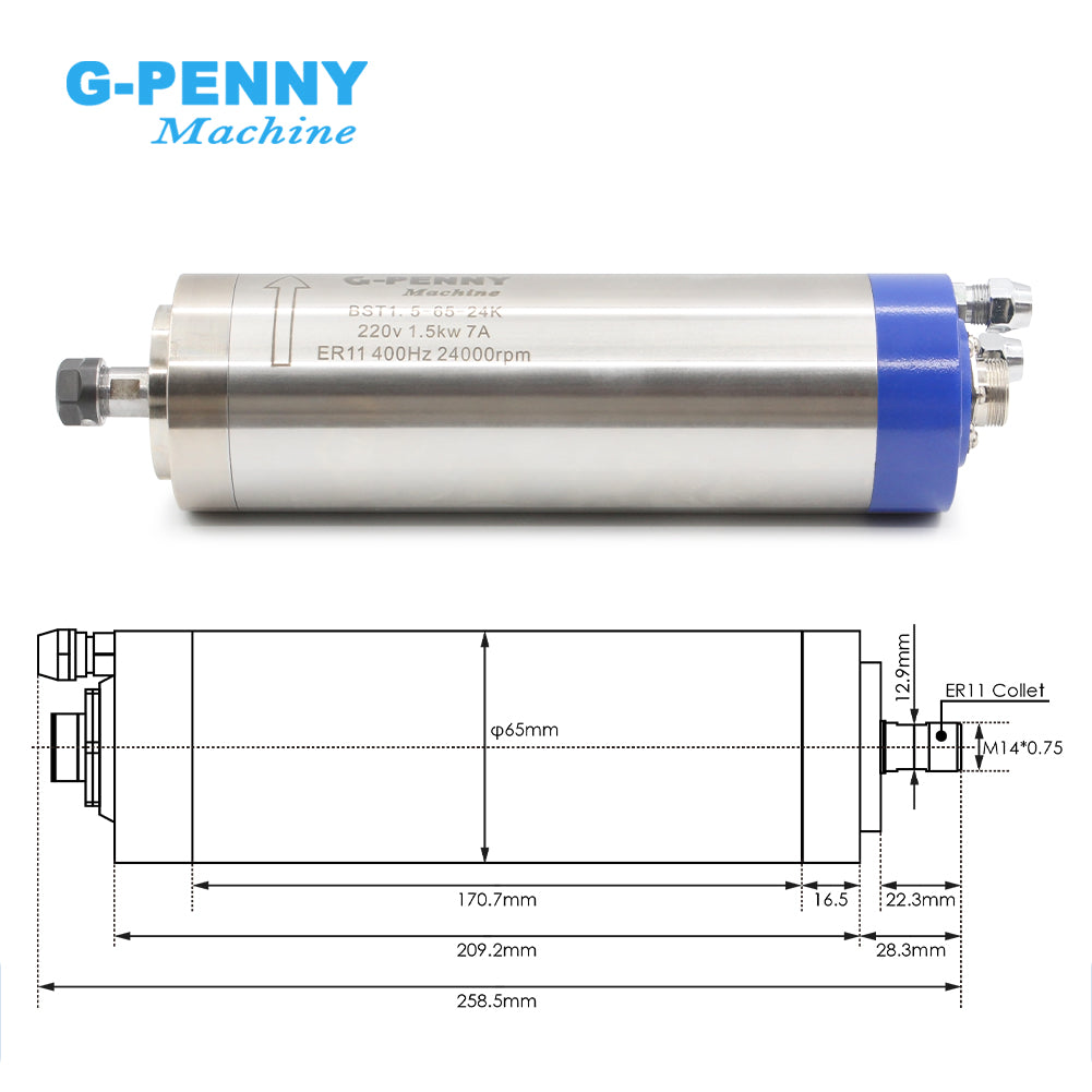 G-penny 1.5KW ER11 110v/220v Water Cooled Spindle 65mm Bracket,1.5kw Inverter,75w Water Pump Spindle Motor Kit