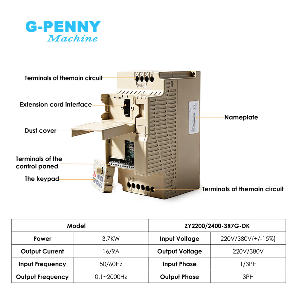 G-Penny 3.7KW 220V/380V Inverter/VFD 2000HZ Variable Frequency Drive Motor Speed Controller for CNC Machine Pump Fan