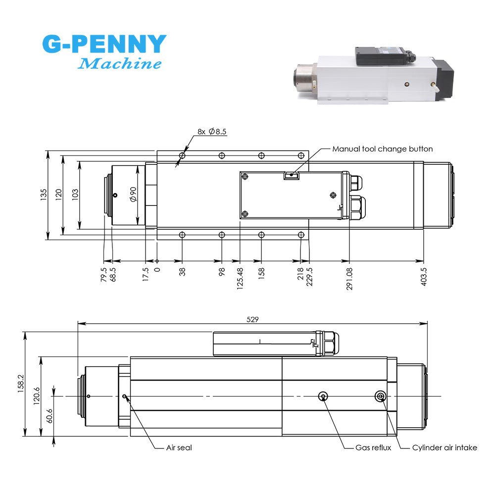 G-Penny Machine 6.0KW ISO30 ATC Spindle motor Air cooled with 7.5KW Inverter