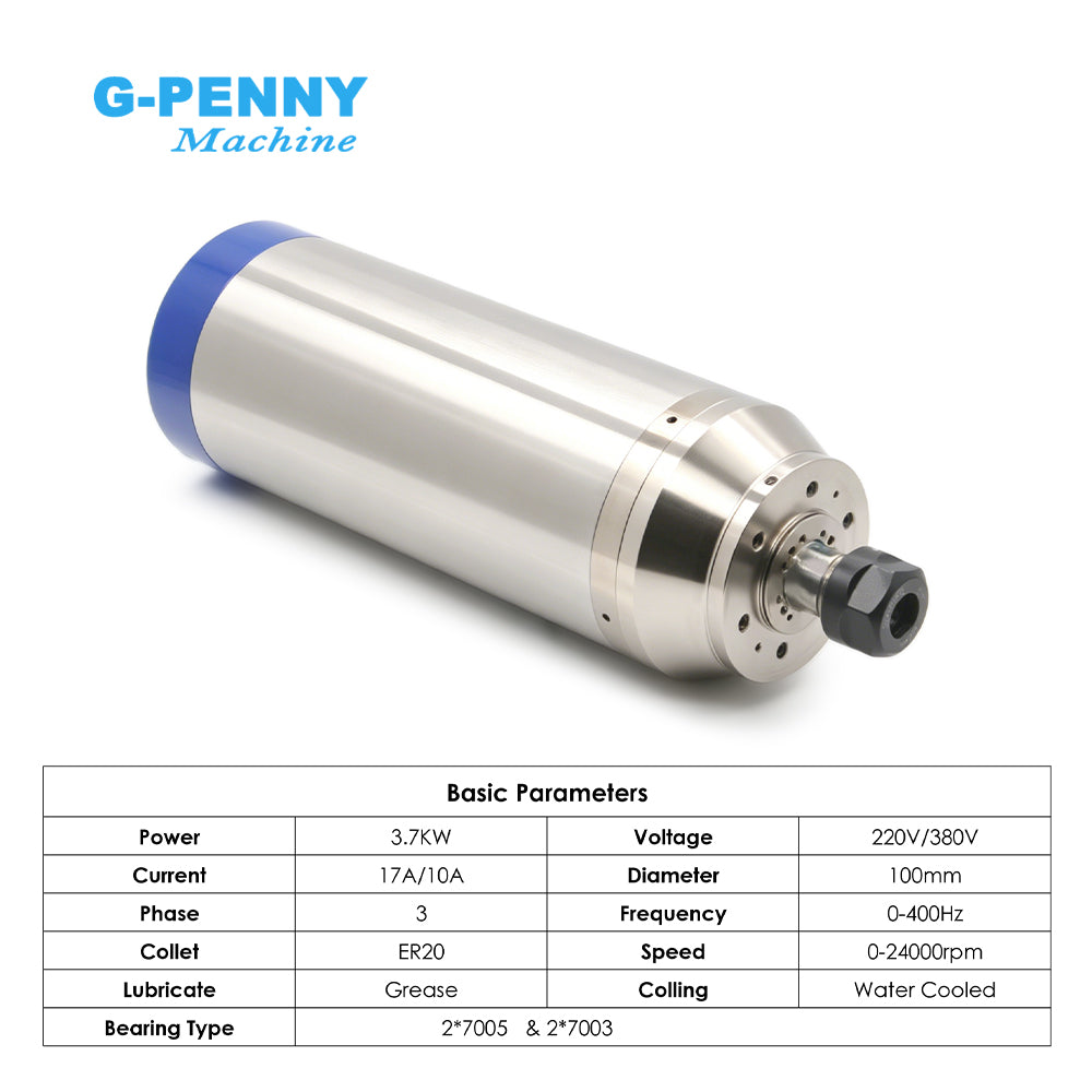 G-Penny 3.7KW ER20 D100 Bullet type 220v/380v water cooled spindle motor 400hz 24000rpm 2pole 4pcs bearings spindle motor