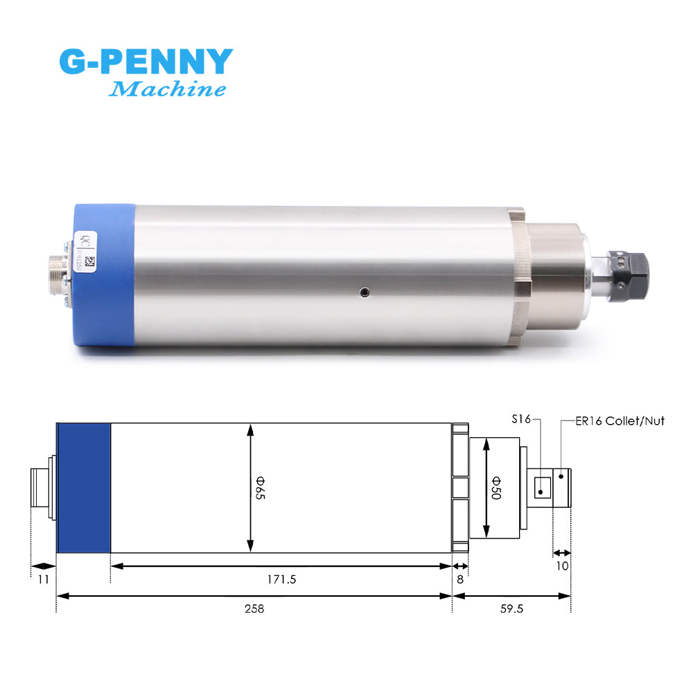 G-PENNY 1.5kw ER16 D65mm 400Hz Air Cooled Spindle 4pcs Bearings 24000rpm with QL 1.5KW Inverter, 65mm Bracket Spindle Motor Kit