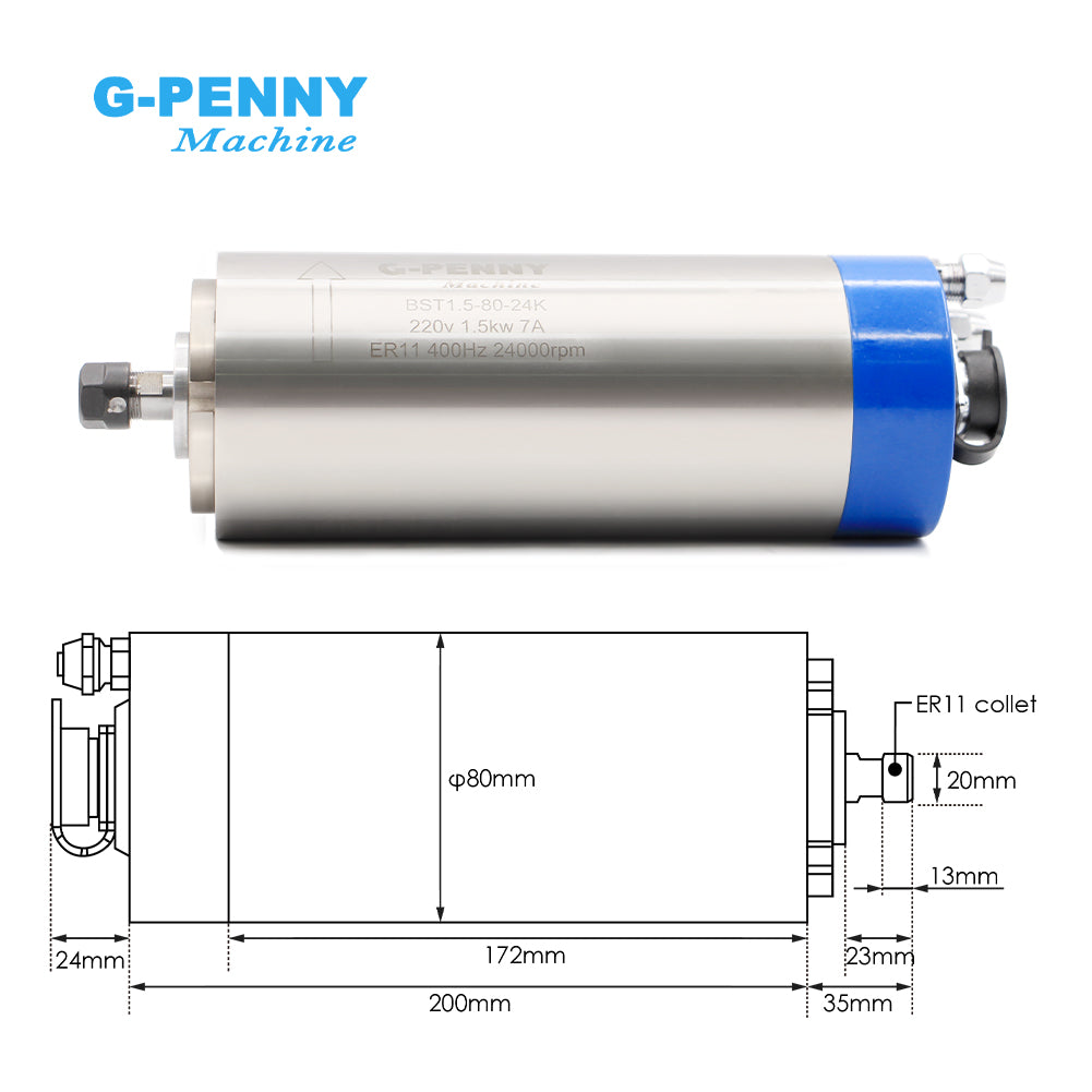 G-Penny 1.5KW ER11 D80 Water cooled spindle motor 110v/220v/380v 4pcs bearings used for cnc milling machine