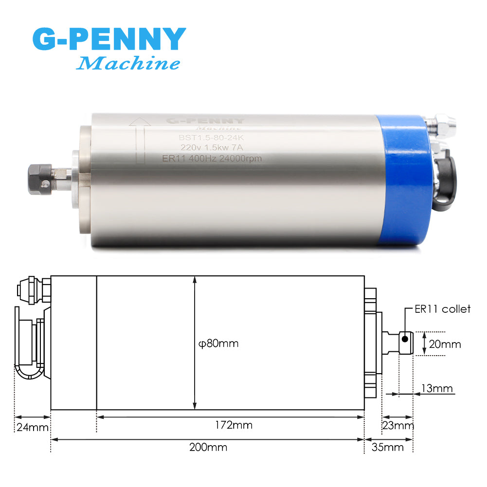 G-Penny 1.5KW ER11 Water Cooled Spindle 1.5KW HY Inverter 80mm Bracket 75W Water Pump