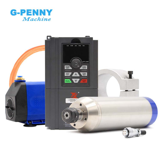G-Penny 2.2KW ER20 D80 220V/380V Bullet type metal working water cooled spindle motor, 2.2KW BD600 Inverter, 80w water pump, 80mm bracket kit