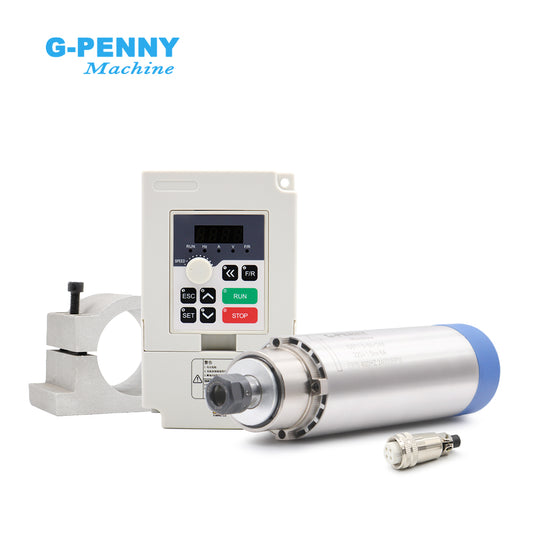 G-PENNY 1.5kw ER16 D65mm 400Hz Air Cooled Spindle 4pcs Bearings 24000rpm with QL 1.5KW Inverter, 65mm Bracket Spindle Motor Kit
