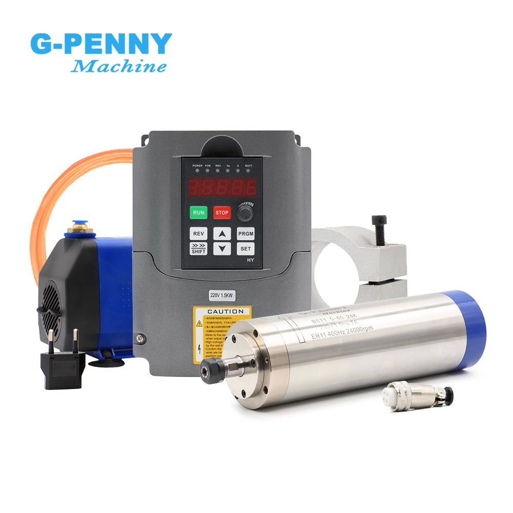 G-penny 1.5KW ER11 D65 Water cooled spindle motor,HuanYang inverter,Bracket,Water Pump,water Cooled Spindle Motor Kit
