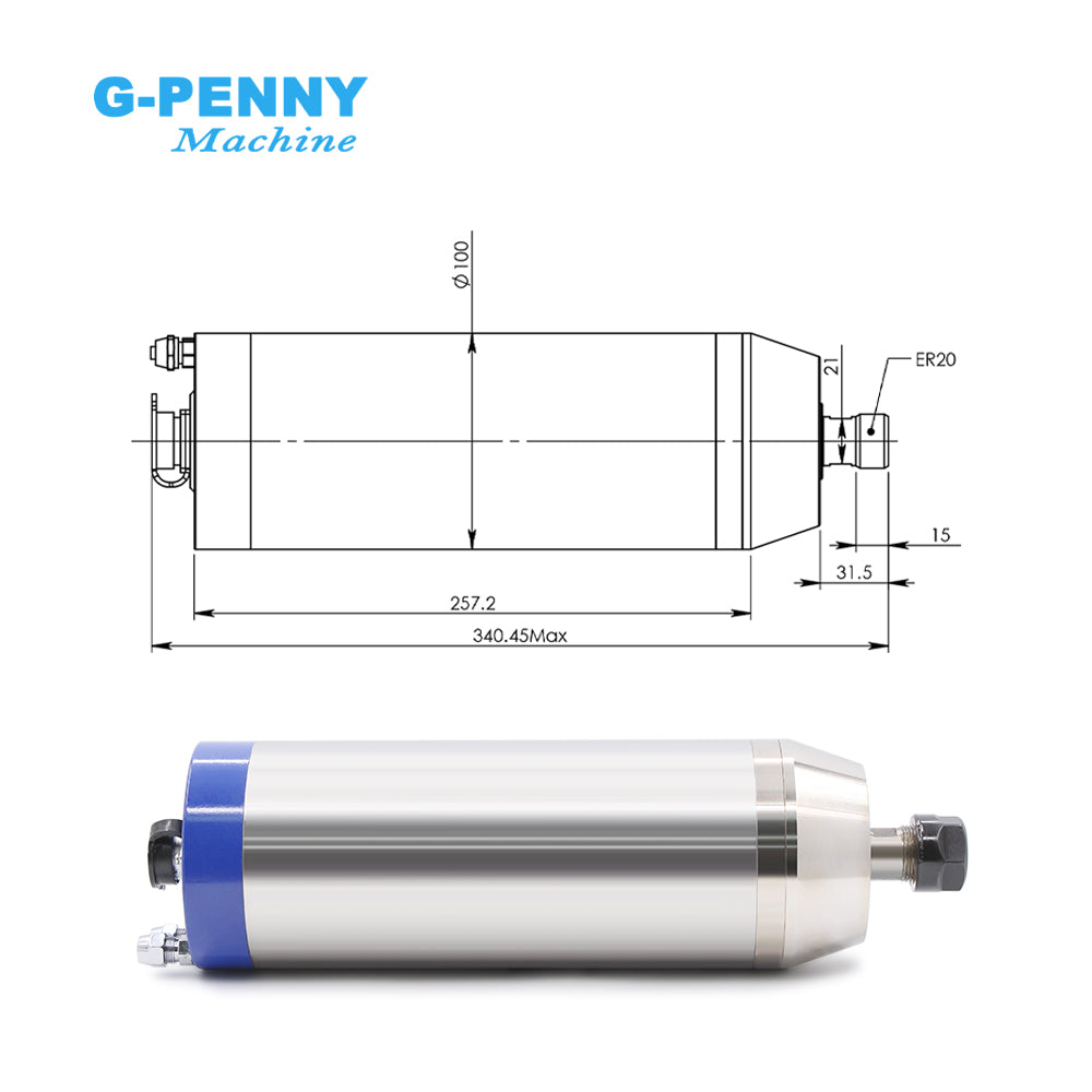 G-Penny 3.7KW ER20 D100 copper rotor 220V/380V 300Hz 4000-9000RPM Metal Working Water Cooled Spindle CNC Milling Machine