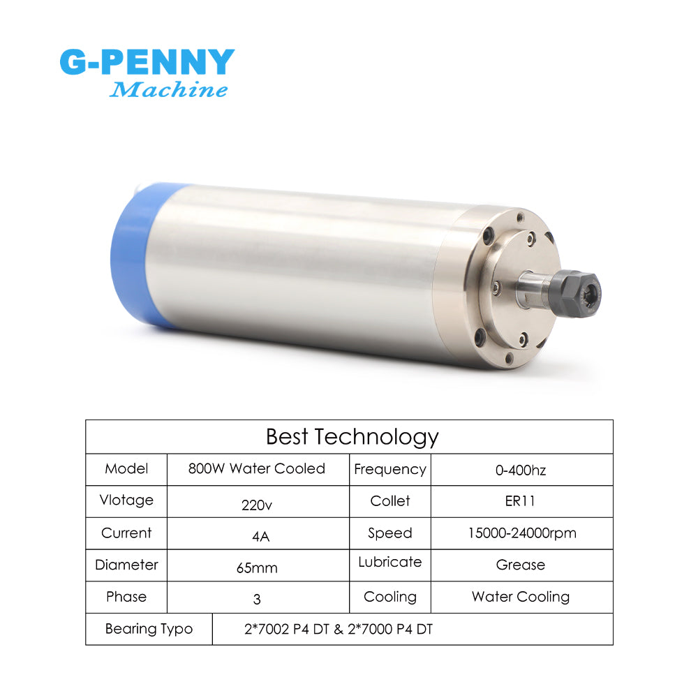 G-penny 0.8KW ER11 D65 220v Water Cooled Spindle Motor with HuanYang Inverter, water pump, bracket kit