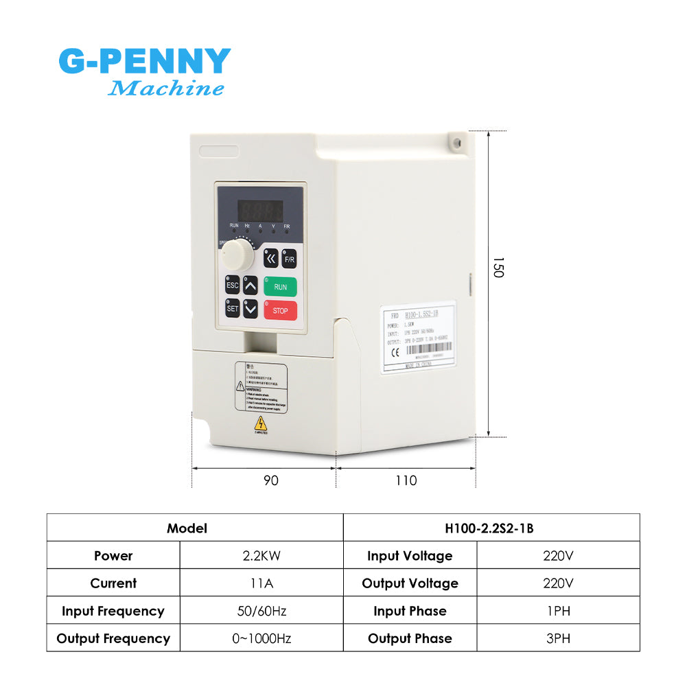 G-Penny Machine 2.2KW ER20 D80 Bullet type 110v/220v/380v water cooled spindle motor kit, H100 2.2KW Inverter, 80mm brakcet, 80W Water pump. For milling machine