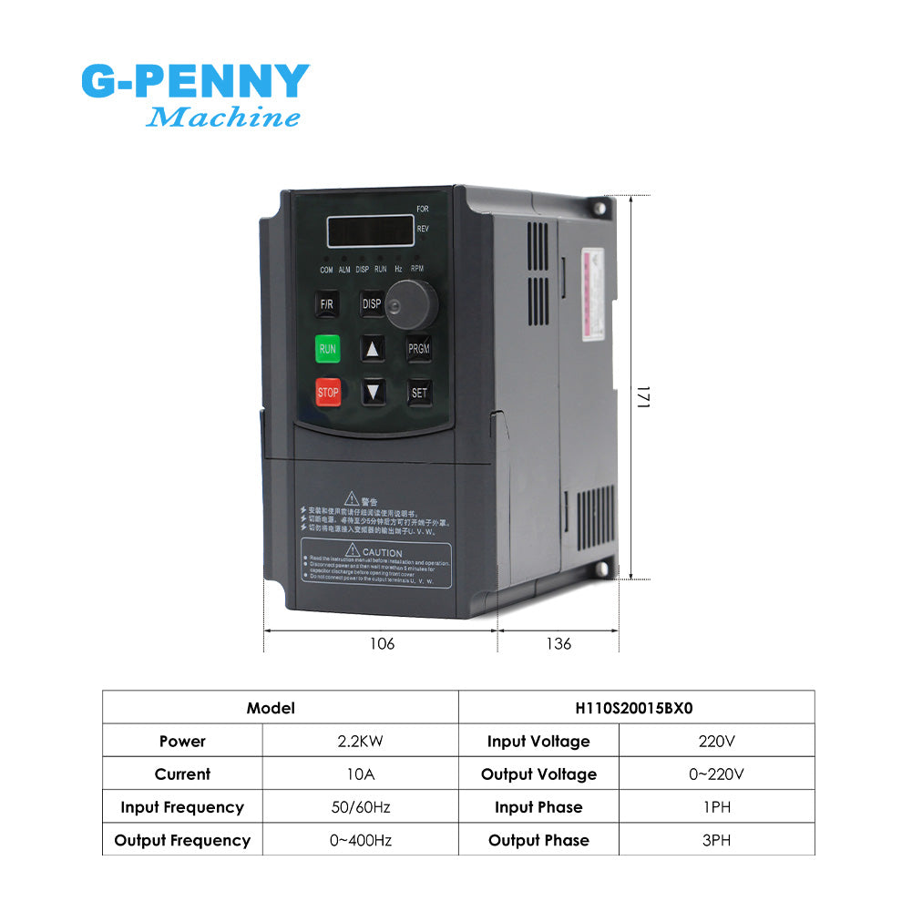 G-Penny 2.2kw ER20 220v Water Cooled Spindle Kit 4pcs ball bearings & 2.2kw Inverter & 80mm Spindle Bracket & 75w Water Pump