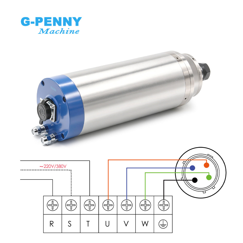 G-Penny 3.7KW ER20 D100 220V/380V Water-Cooled Spindle Motor Bullet-Type with 100mm Bracket 400Hz 24000RPM 2-Pole 4PCS Bearings