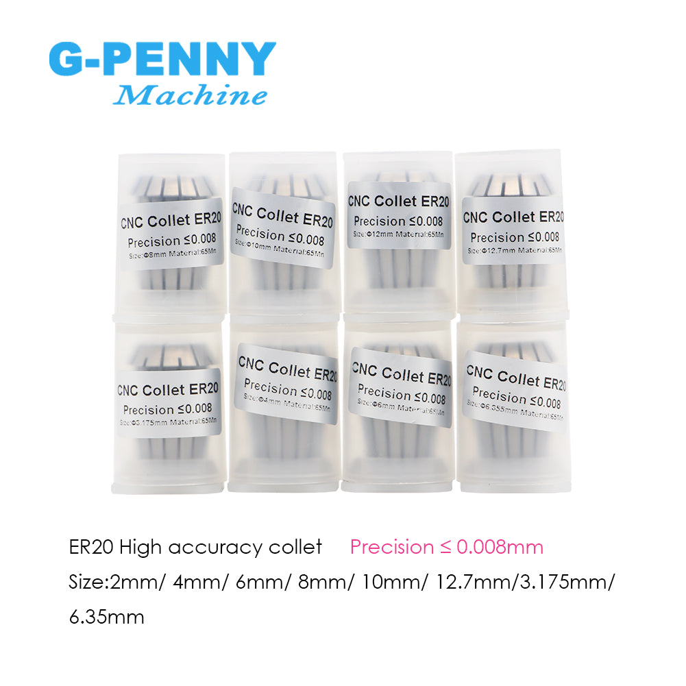 G-Penny Machine ER20 High accuracy collet Precision≤0.008mm 4, 6, 8, 10, 12, 1/2, 1/4, 1/8mm Collet Kit