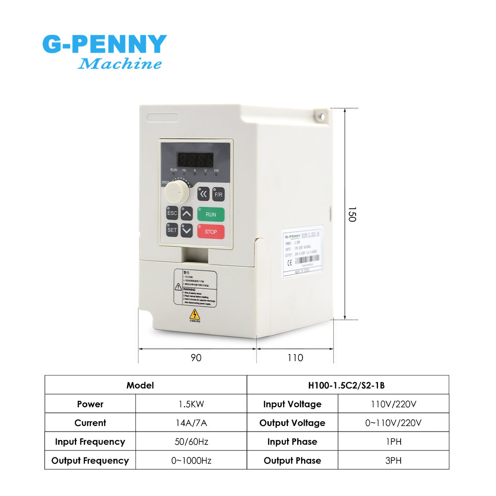 G-PENNY 1.5kw ER16 D65mm 400Hz Air Cooled Spindle 4pcs Bearings 24000rpm with QL 1.5KW Inverter, 65mm Bracket Spindle Motor Kit
