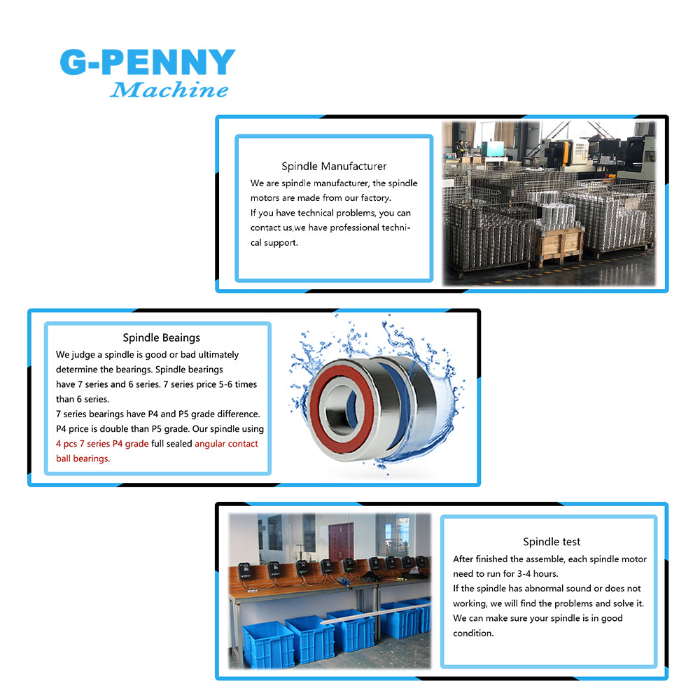 G-Penny 3.7KW ER20 D100 220V/380V Water-Cooled Spindle Motor Bullet-Type with H100 4KW Inverter, Water Pump, Bracket Kit