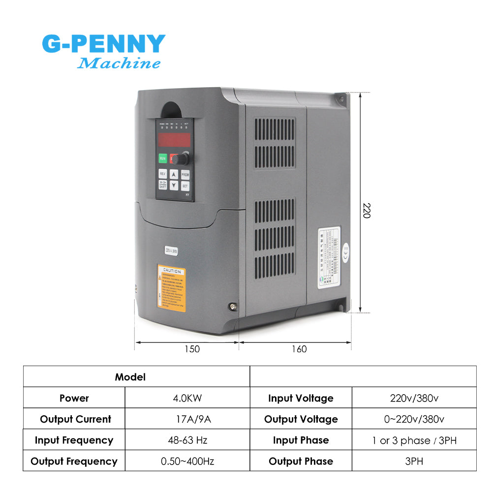 G-Penny 3.7KW ER20 D100 220V/380V Water-Cooled Spindle Motor Bullet-Type With HuanYang 4KW Inverter, Water Pump, Bracket Kit