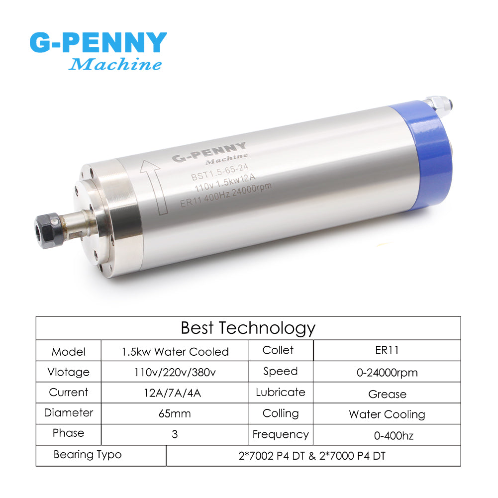G-penny 1.5KW ER11 110v/220v Water Cooled Spindle 65mm Bracket,1.5kw Inverter,75w Water Pump Spindle Motor Kit