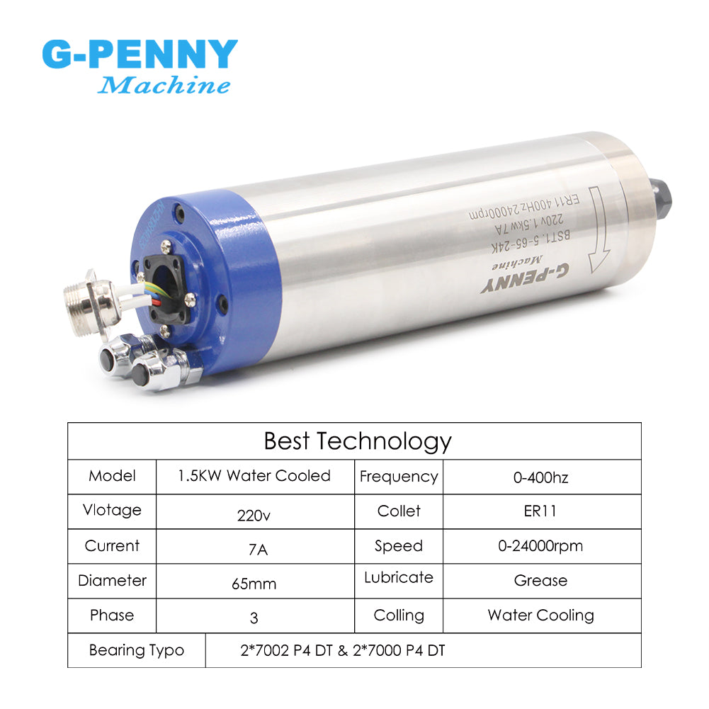 G-penny 1.5KW ER11 D65 Water cooled spindle motor,HuanYang inverter,Bracket,Water Pump,water Cooled Spindle Motor Kit