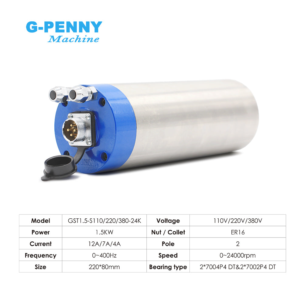 G-Penny 1.5KW ER16 D80 400HZ 24000RPM 220V/110V Water cooled spindle motor kit