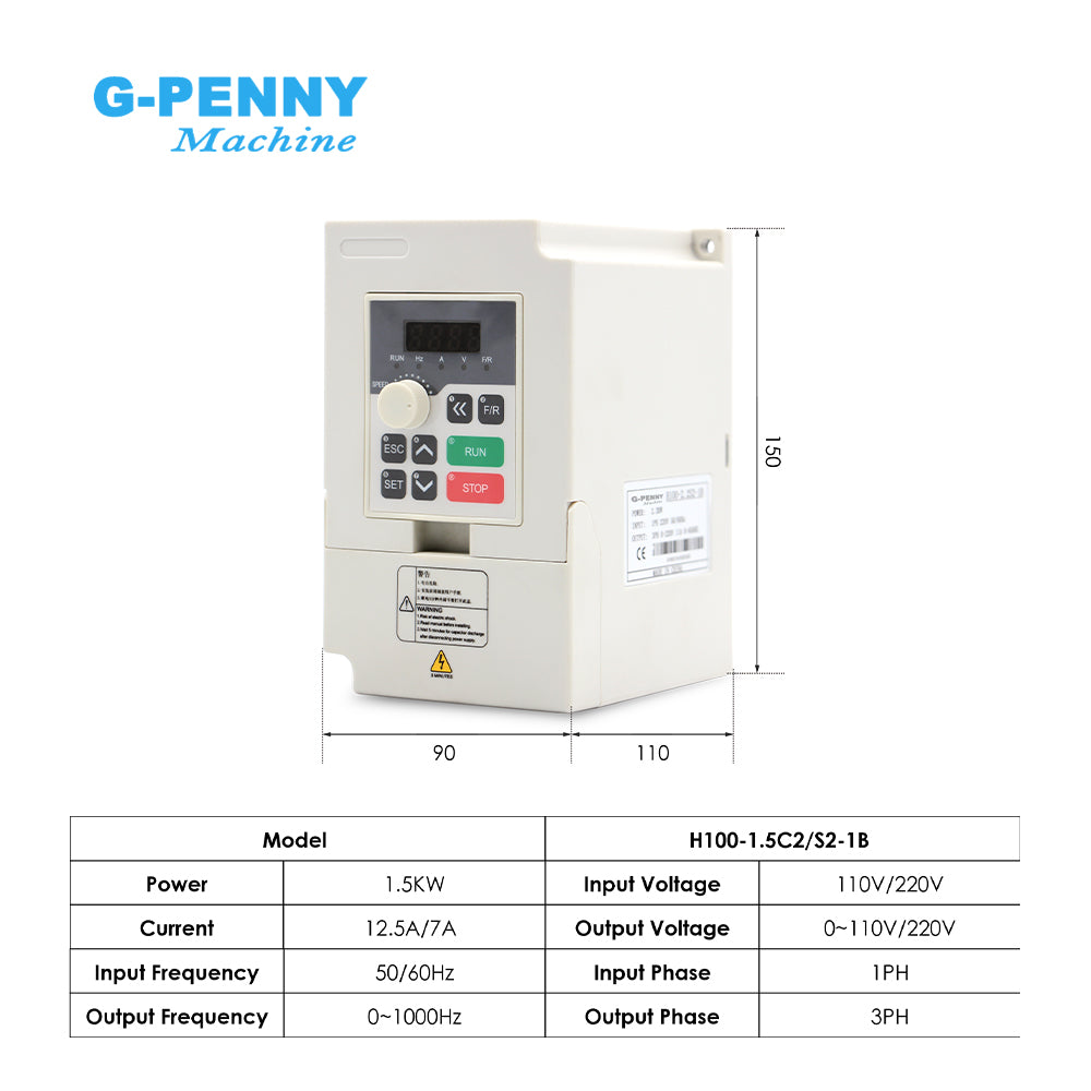 G-Penny 300W ER8 D48 AC Nature Cooled Spindle Motor 600HZ 36000RPM 52V H100 Inverter Kit Use for Desktop Engraving Machine