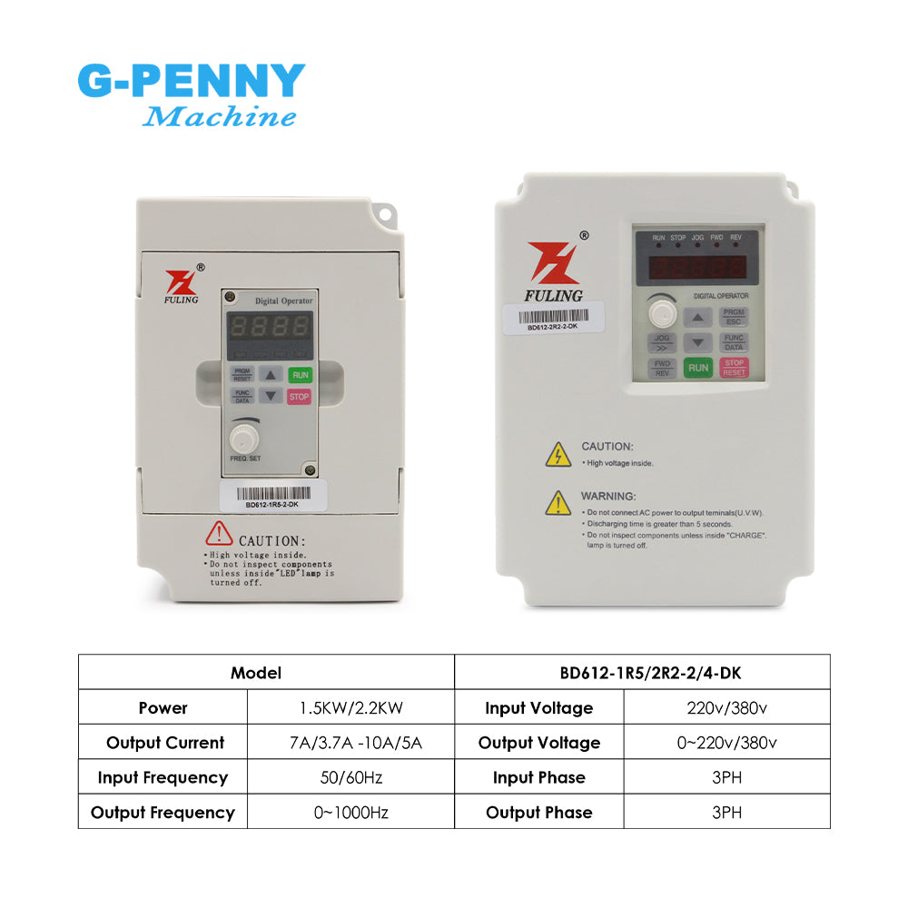 FuLing 1.5KW/2.2KW BD612 Inverter VFD 220V/380V 0~1000Hz Frequency Driver for spindle motor speed control