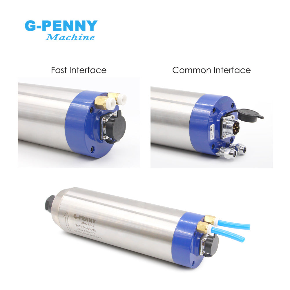 G-Penny Machine 2.2KW ER20 D80 Bullet type 110v/220v/380v water cooled spindle motor kit, H100 2.2KW Inverter, 80mm brakcet, 80W Water pump. For milling machine